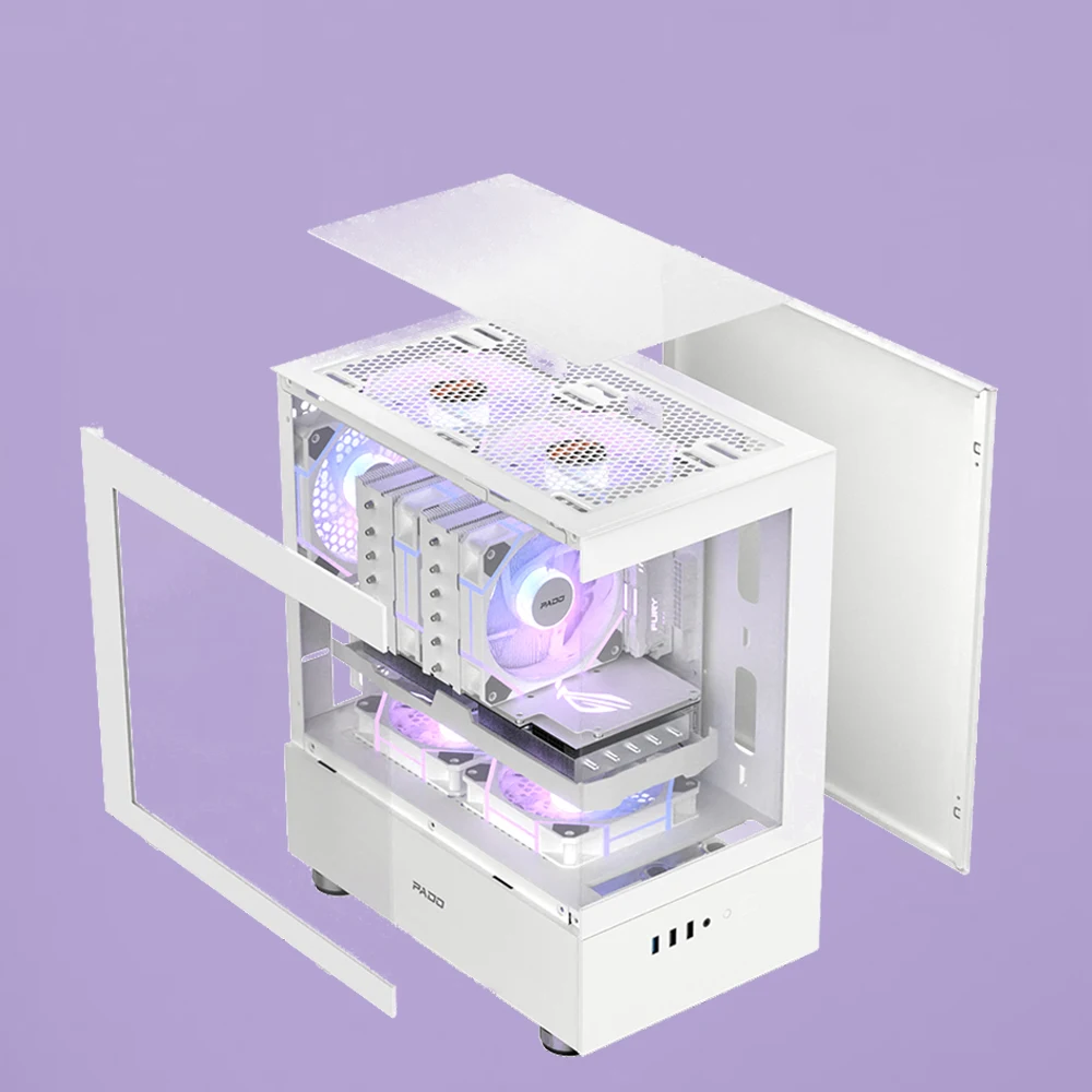 Padomini pc fall meerblick zimmer M-ATX desktop computer haupt chassis ohne a-säule doppelseitig gehärtetes glas gabinete gamer b