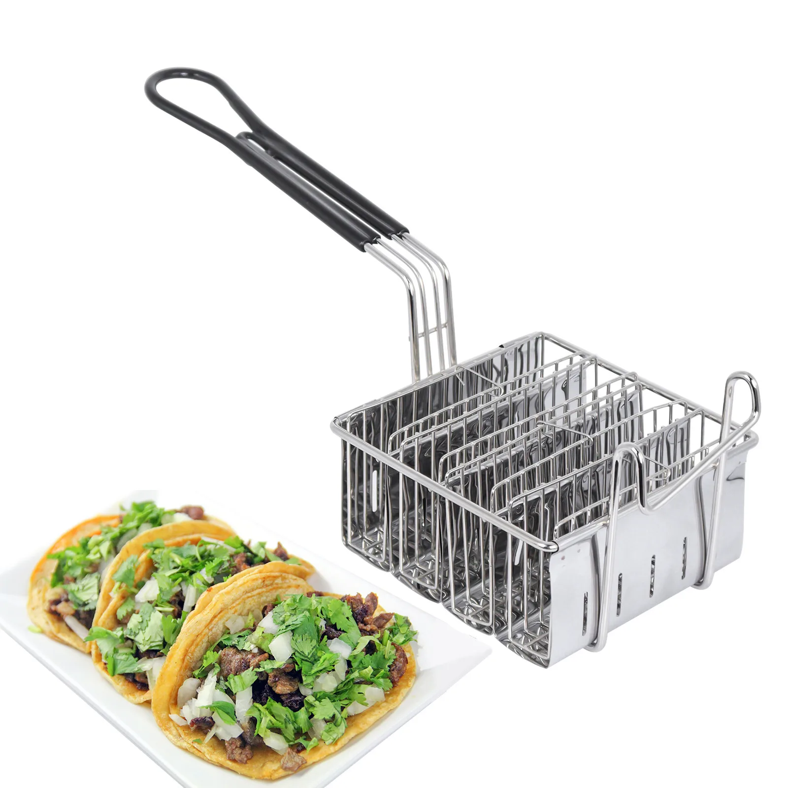 

Square Taco French Fries Basket Kitchen Fried Cooking Tortilla Fry Basket for Deep Fat Fryer Squarec Basket Stainless Steel