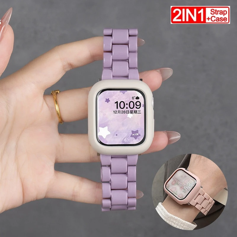 HOT Correa Band Strap+Cute Candy Case for Apple Watch Ultra 3/2 Band 49mm 45 41 44mm 38 42 40 for IWatch Series 11 10 9 8 7 Se