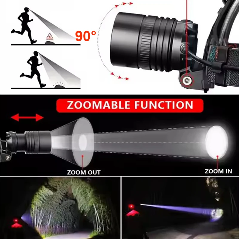 Aluminium Alloy Powerful Headlight LED Head Light 3 Modes Front LED Headlamp Outdoor Waterproof Frontal Head flashlight