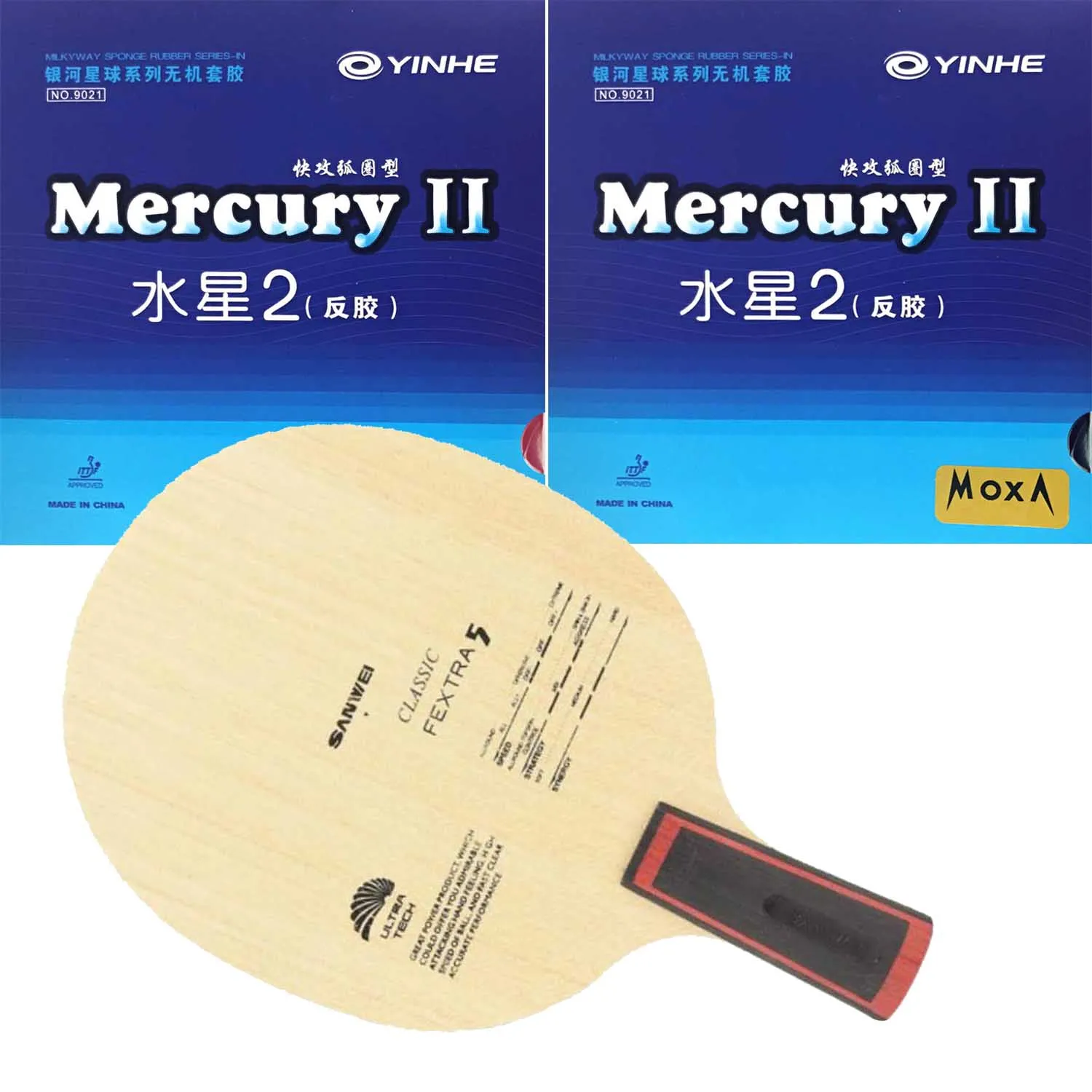Pro Combo Schläger SANWEI FEXTRA 5 Tischtennisschläger mit 2x YINHE Mercury II MERCURY 2 Tischtennisbelag – Detail 3