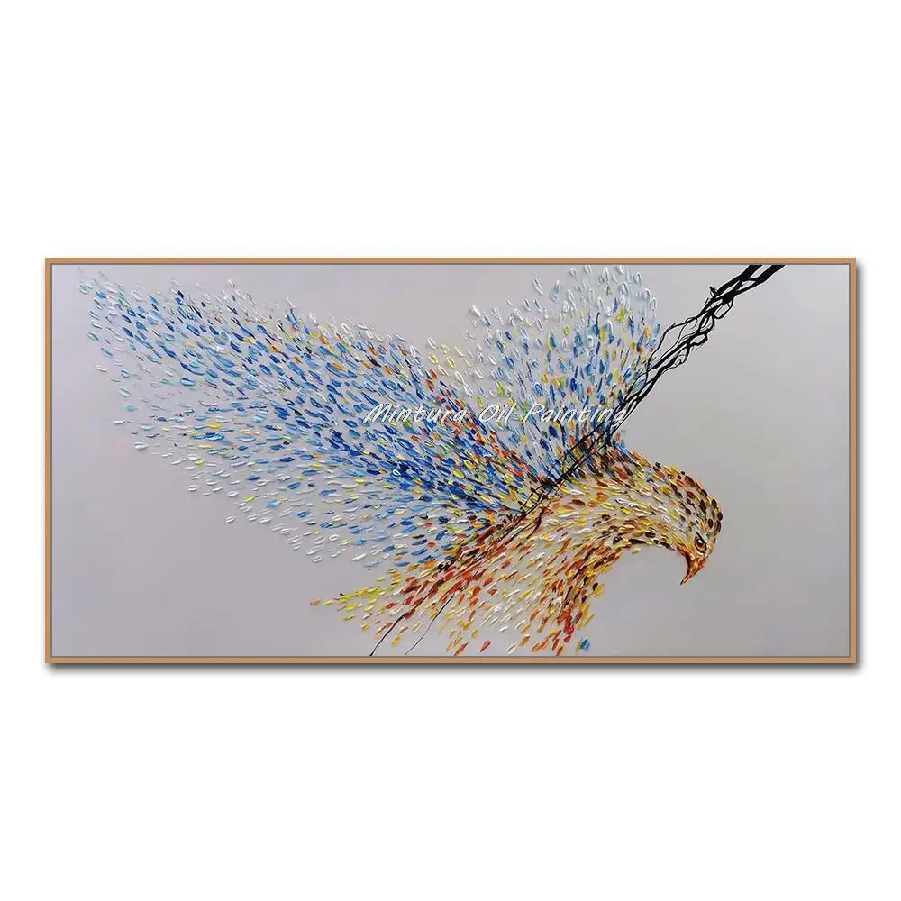 Mintura Wall Picture for Living Room Oil Painting on Canvas,Hand-Painted Dot Painting of an Eagle,Home Decoration Animal Picture