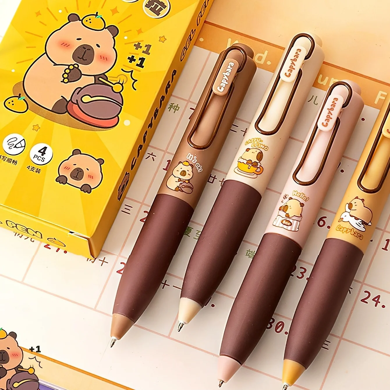 

Capybara Gel Pens 4/8pcs Set Retractable Portable 0.5mm Ballpoint Quick-Dry Black Ink Smooth Writing for Daily Study A3333