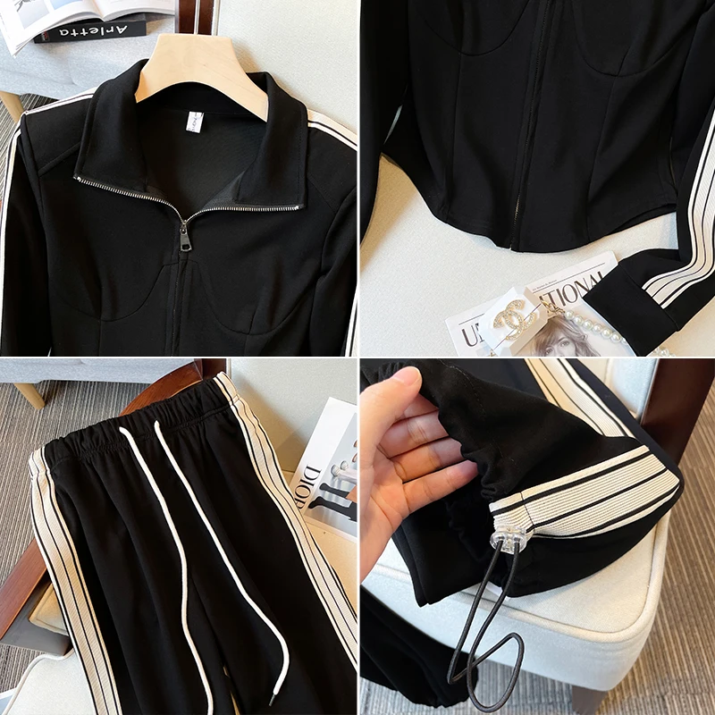 Women Tracksuit Fleece Long Sleeve Jacket Jogger Pants Suit Casual Two Piece Sets Female Sportwear Clothes Matching Outfit 2023