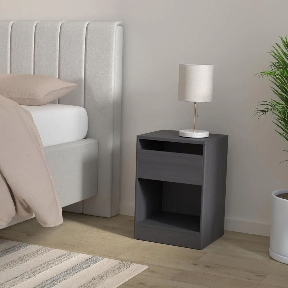 

Nightstand with Charging Cradle, Side Adjustable LED Lights, Nightstand with Drawer, 2 AC Outlets, 2 USB Ports, for Bedroom