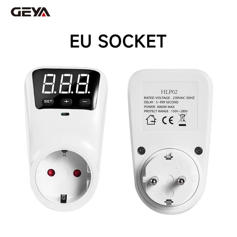 GEYA Over Voltage Protector On/Off Timer Switch 230V Adjustable Power Surge Protection EU Socket Kitchen Volt Safe Energy Saving