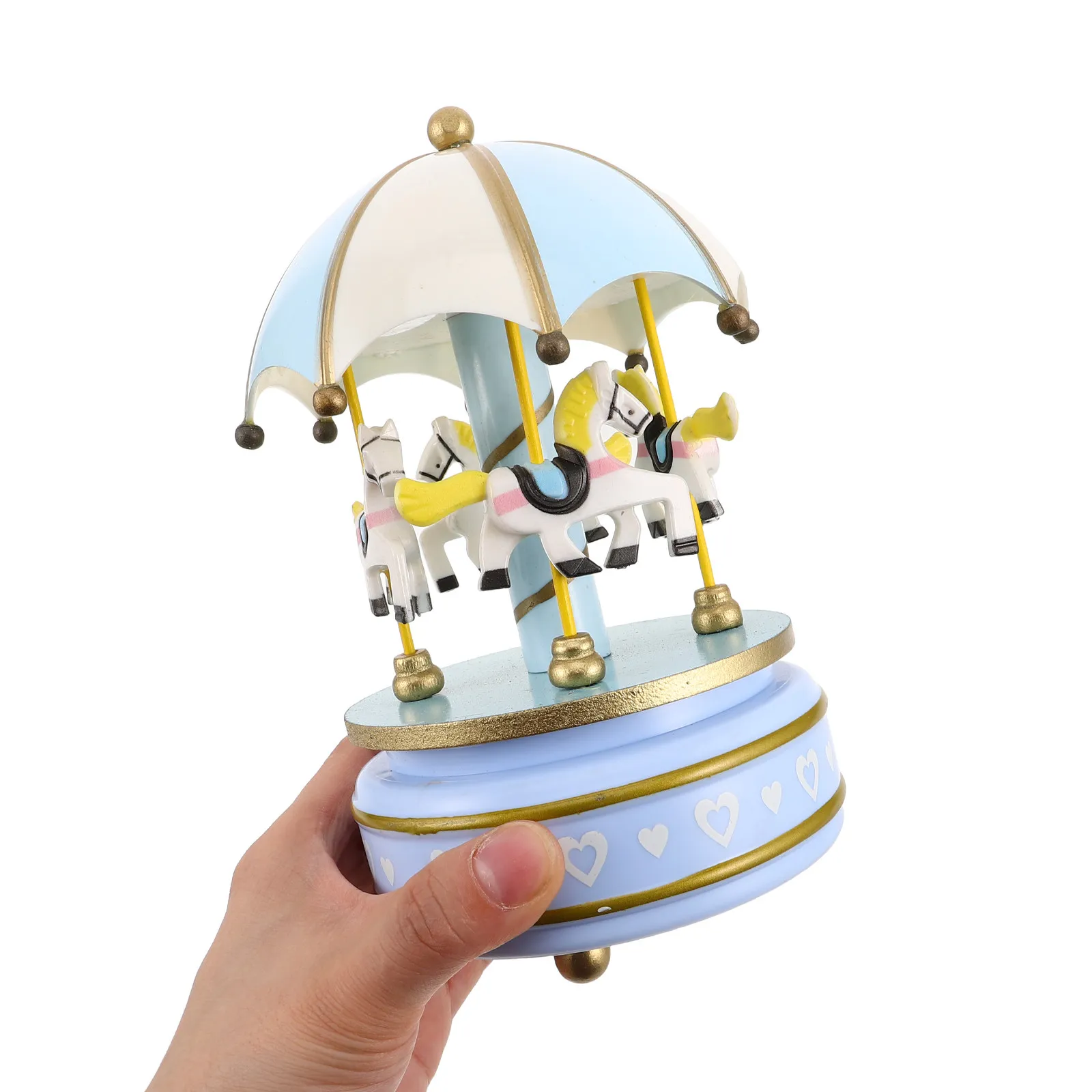 Wooden Carousel Music Box Rotating Mechanism Soothing Melody Elegant Home Decor Gift for Adults Christmas Retro Table