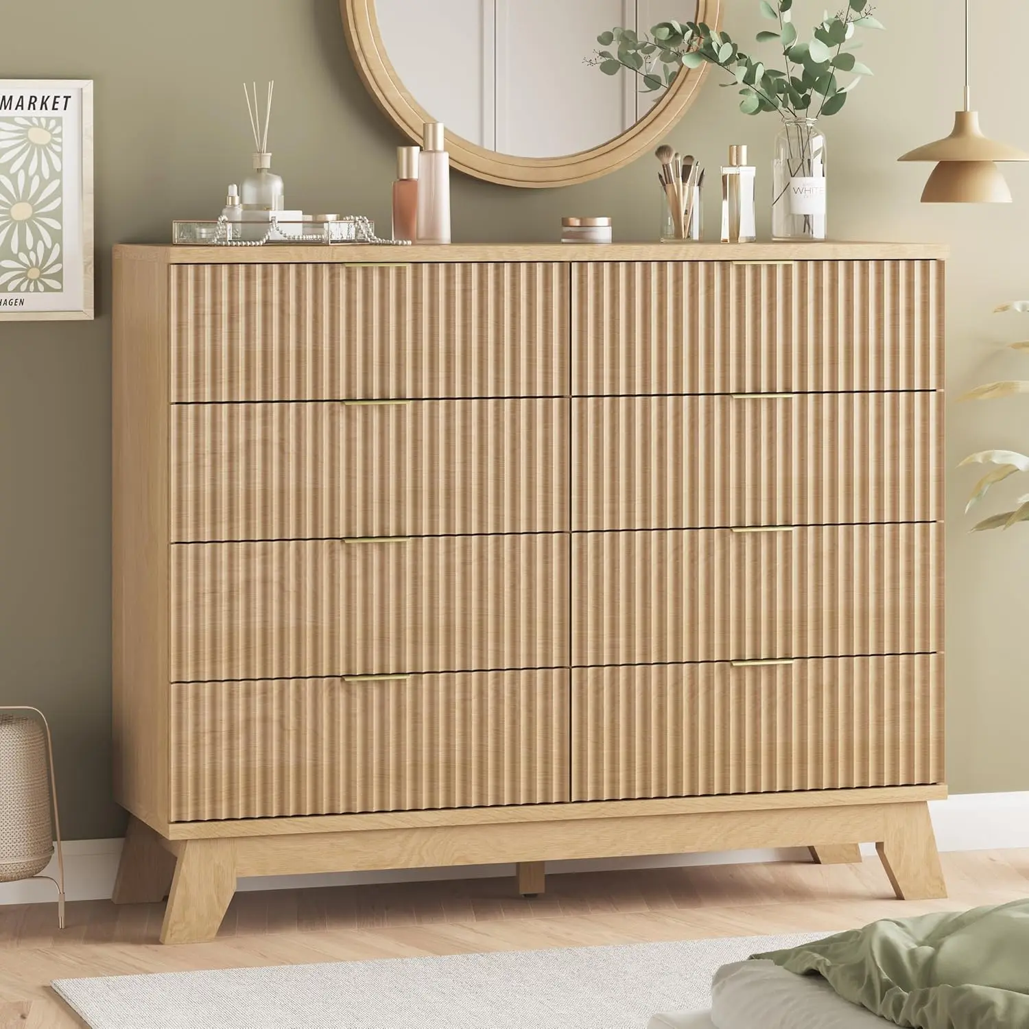 48-inch 8-drawer natural oak bedroom dresser, versatile and all-match.