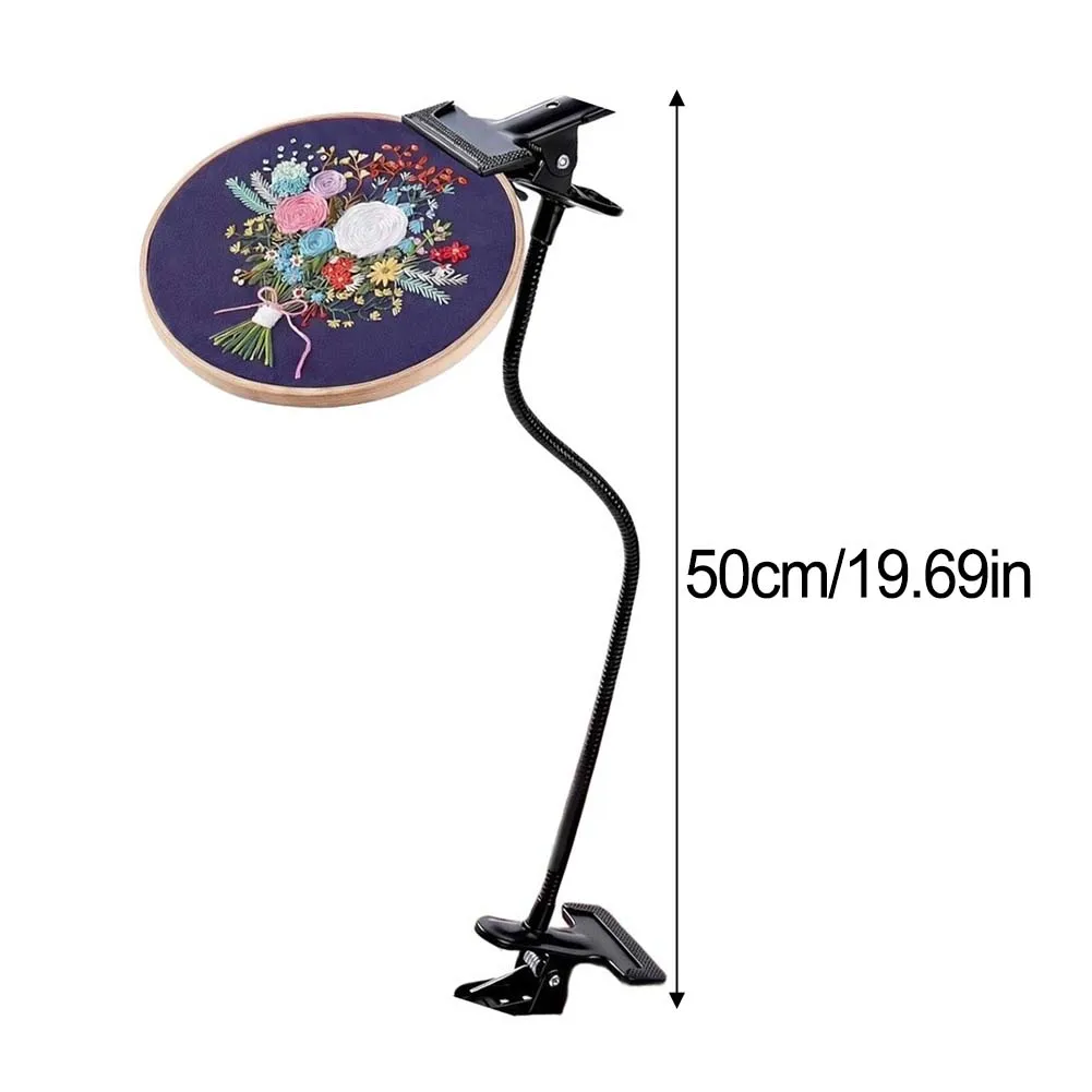 Adjustable Gooseneck Embroidery Stand for Cross Stitch Needlepoint and Fabric-Based Craft Projects with Table Clamp