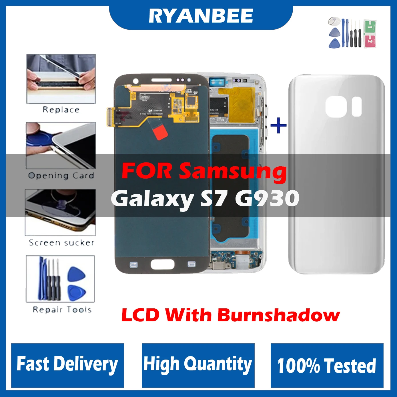 Super AMOLED LCD screen for Samsung S7, display with frame, G930, g930f, with back cover, 5.1 inch