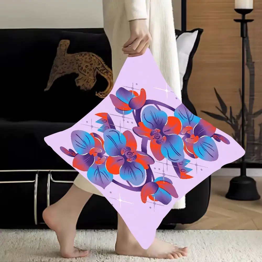 

Blue And Red Orchid Illustration Decorative Room Aesthetics Pillow Case Home Decor Bedroom Sofa Bed Couch Pillow Cover 45x45