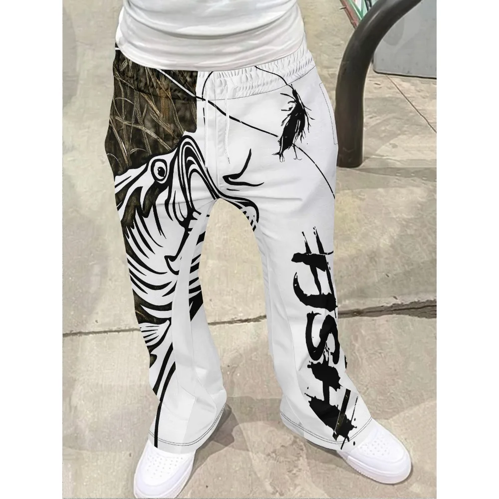 

Men's Casual Street Style Trendy Cross Print Fashionable Slightly Flared Black and White Color-Block Design Sweatpants Men Pants