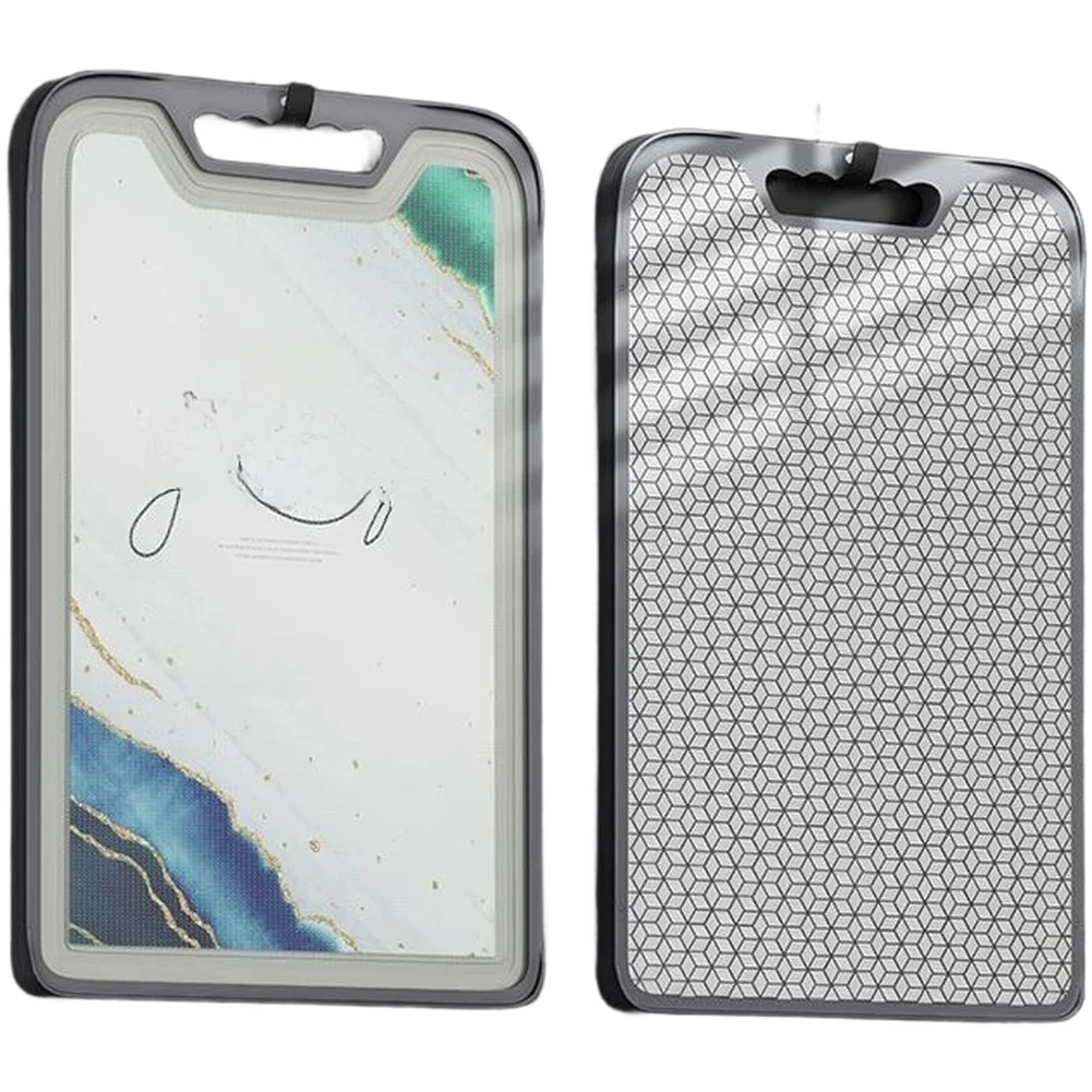 

Double Sided Kitchen Chopping Board with Stainless Steel and Non Slip Rubber Border for Raw and Cooked Food Separation