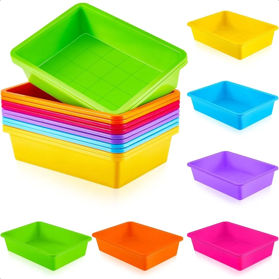 

Taiyin 12 Pcs Plastic Flat Storage Tray Classroom Paper Bins Containers School Office Letter Basket Art Book Organization File