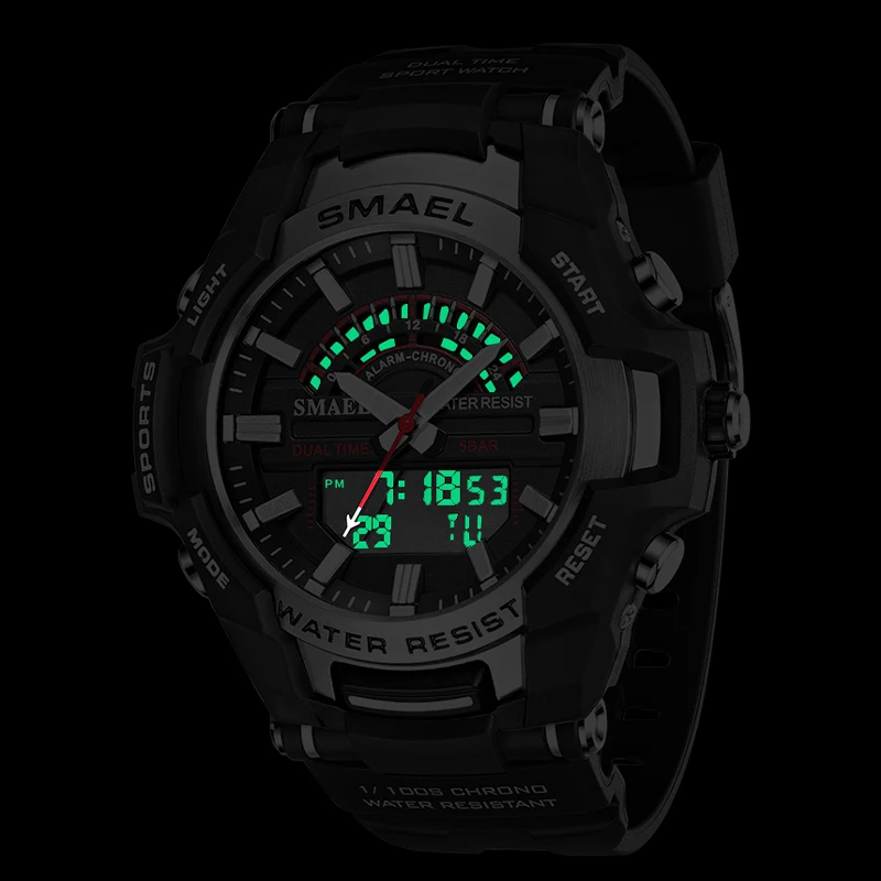 Mode Smael Topmerk Quartz 50M Waterdicht Analoog Led Digitaal Dual Movement 8028 Relogio Masculino Heren Sport Militaire Horloges