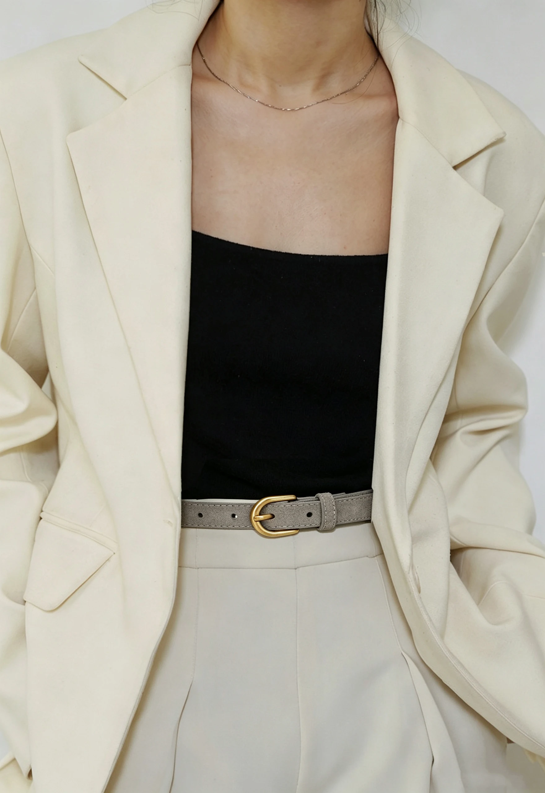 Women Suede Thin Belt Vintage Gold Metal Pin Buckle Casual Dress Jeans Decorative Waist Belt Multi‑color