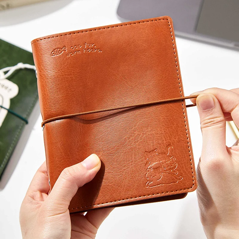 80 Pages/book Cute Cat and Dog Landscape Leather Cover Loose-leaf Book Creative DIY Journal Material Collage Stationery - view 2