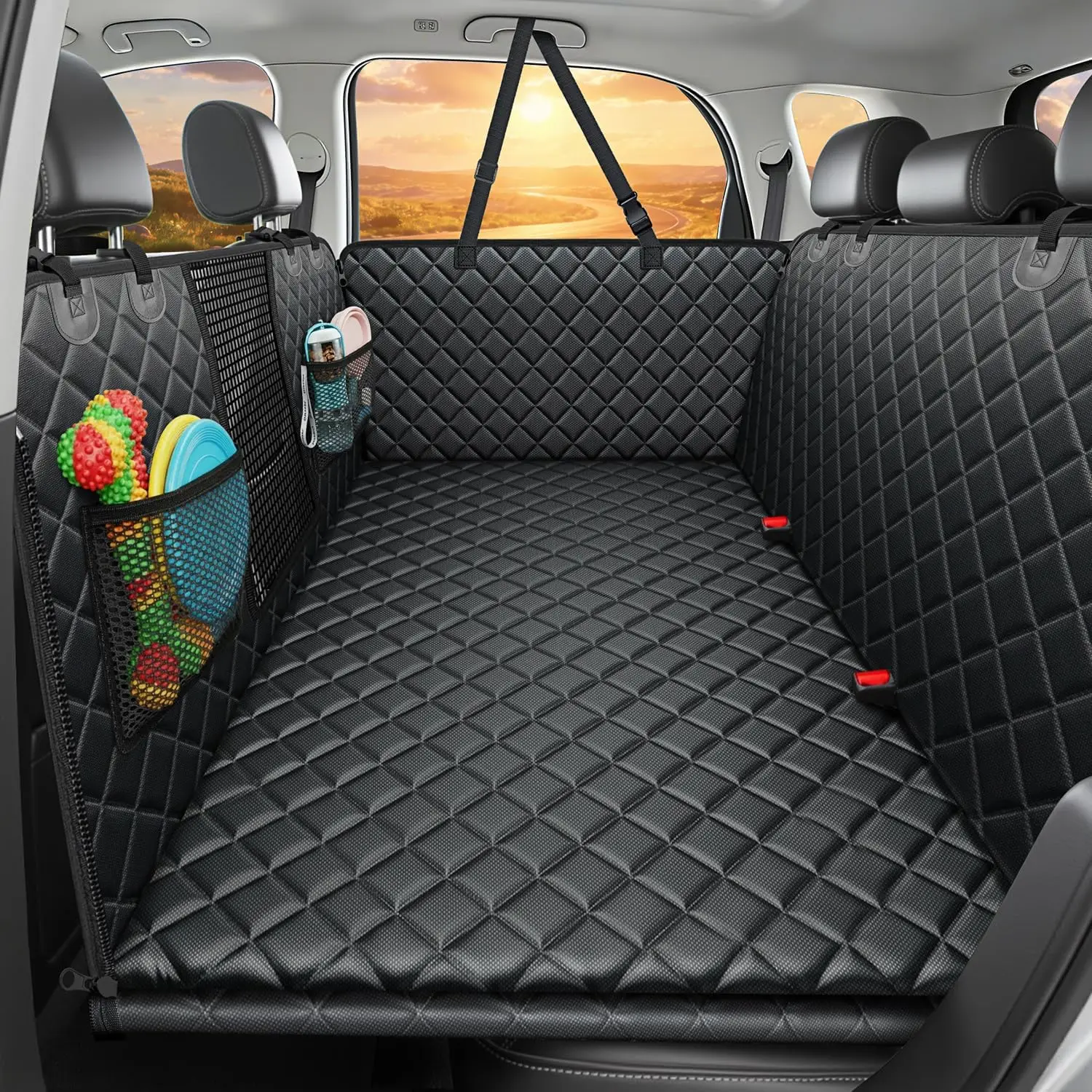 

Large Hard Bottom Dog Car Seat Cover, Waterproof Pet Hammock with High-Density Foam for Cars and SUVs