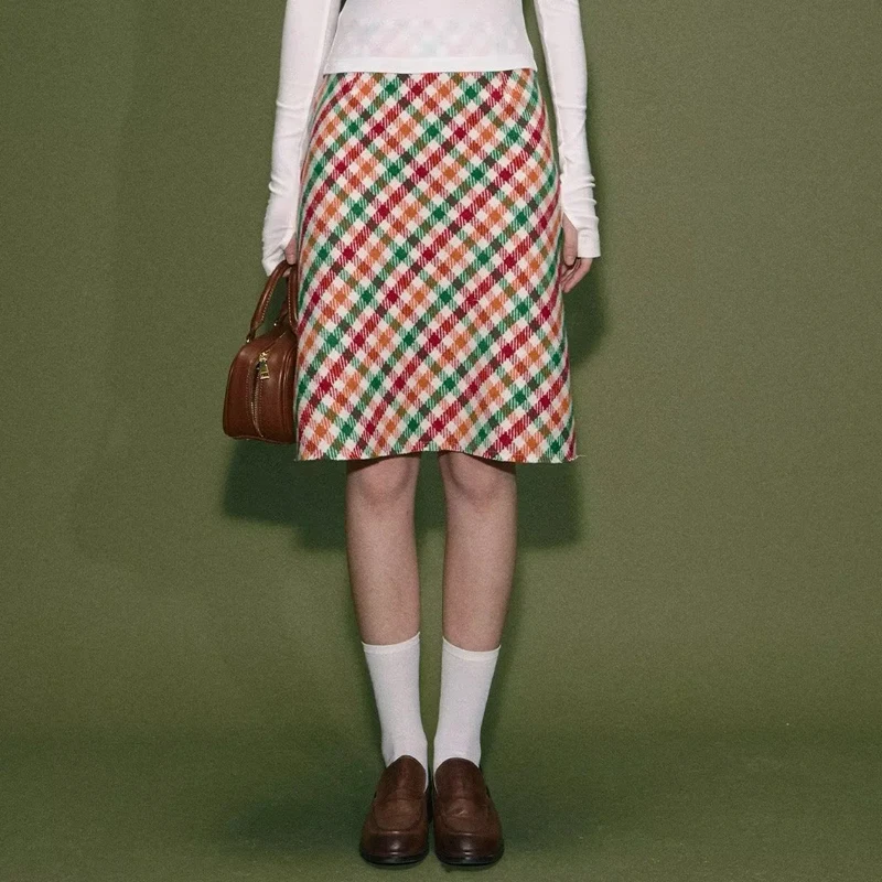 Women's Tartan Rainbow Colour Bias Check Skirt