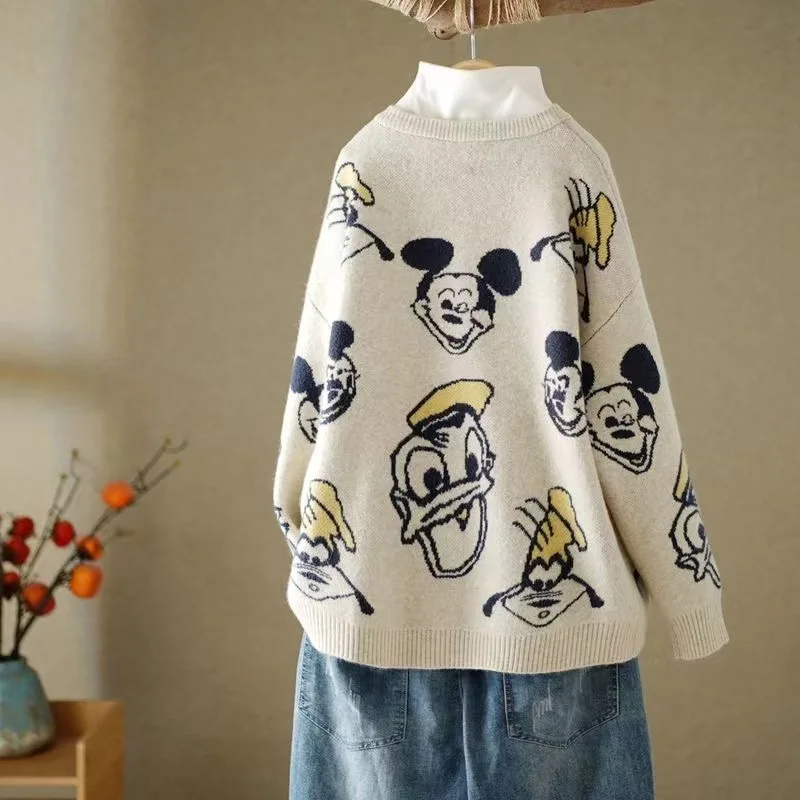 Disney Donald Knitted Cardigan Korean Fashion Kawaii Sweaters for Women Coat Female Autumn and Winter Loose Wild Thicken Tops