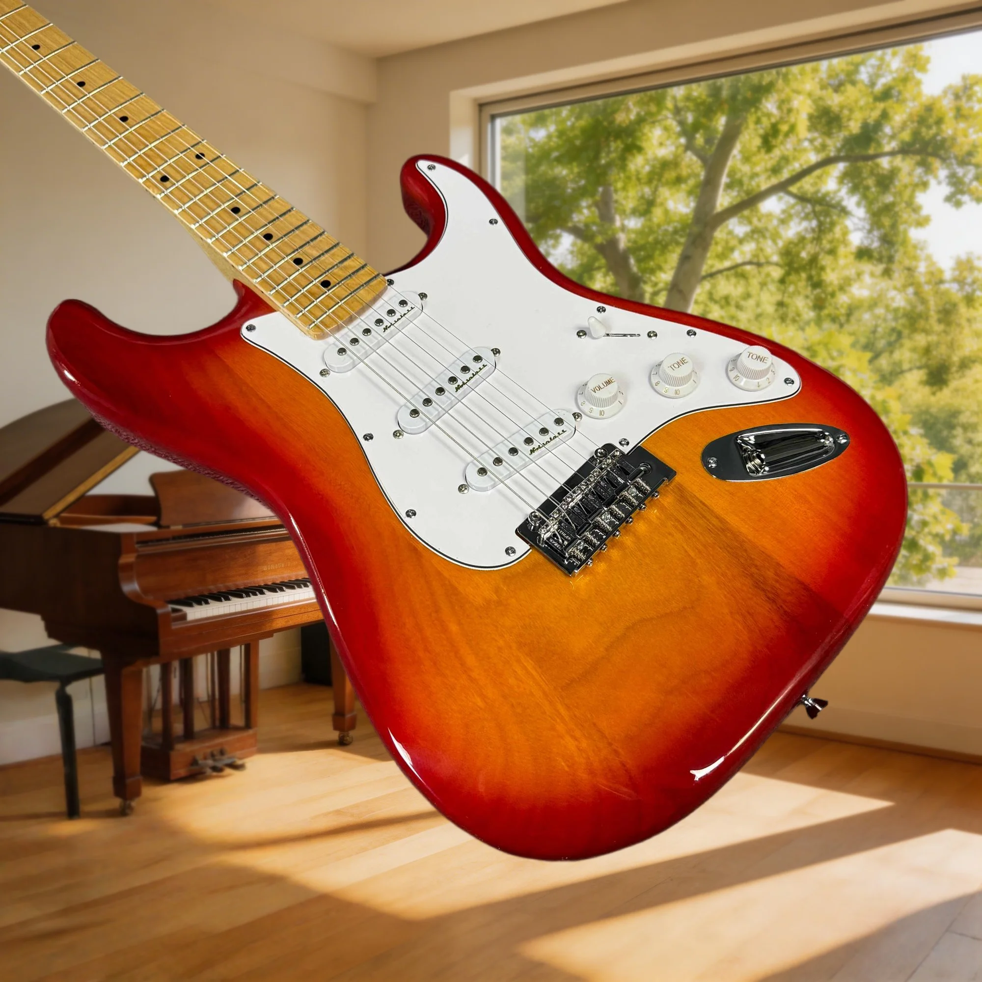 2026 Hot Special Offer Cherry Red Sunburst STGU Electric Guitar Maple Neck Mahogany Body SSS Pickup Fixed Bridge Free Shiping