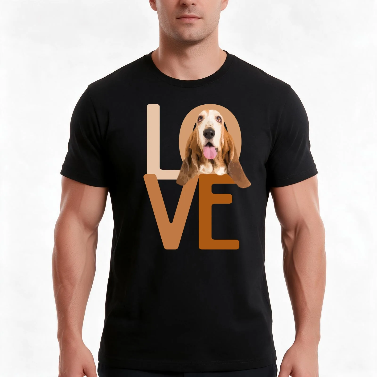Basset Hound Love T-Shirt, Summer Casual Cotton Tee, Oversized Streetwear Tops, Vintage Graphic Print, Loose Fit Short Sleeve