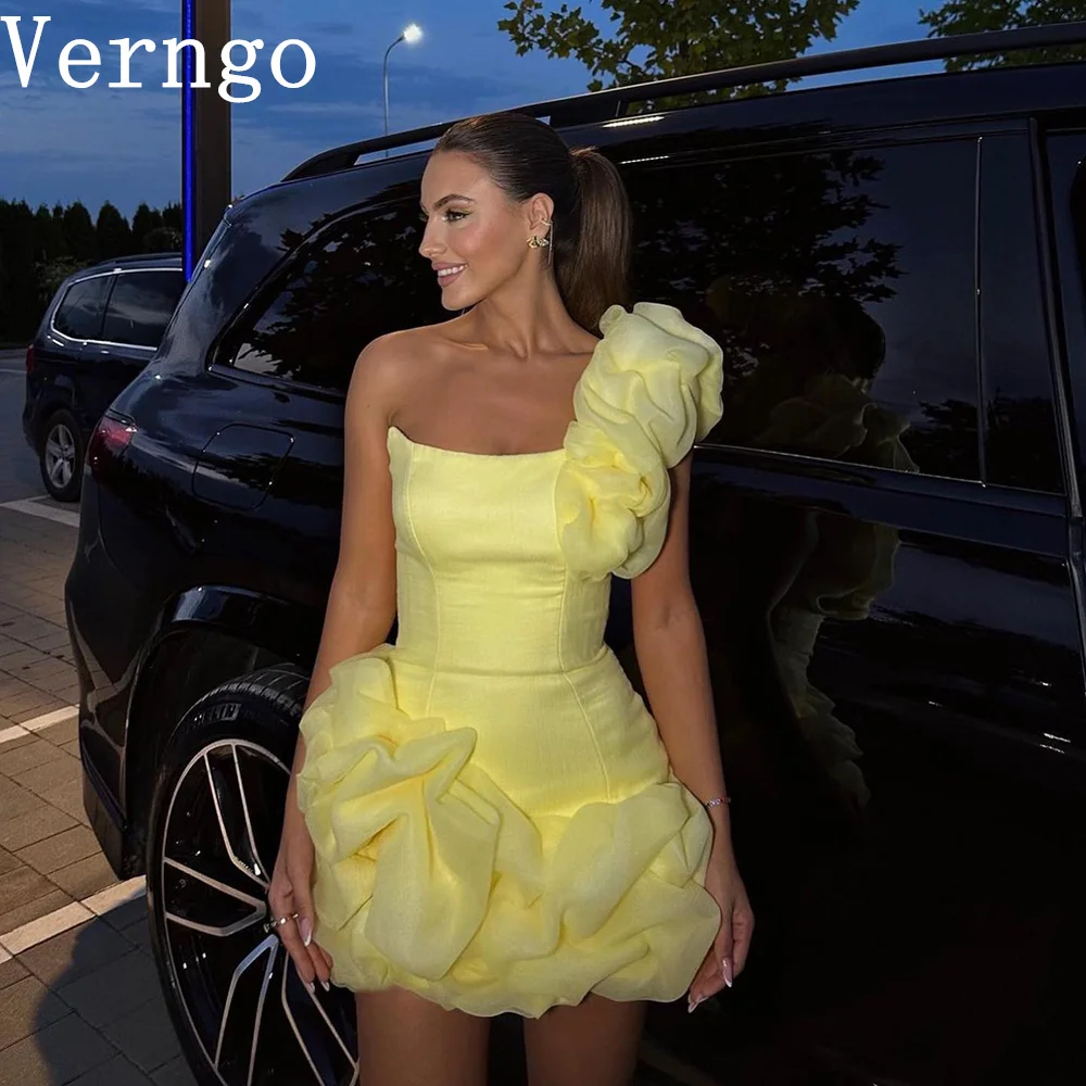 Verngo Yellow Mini Prom Gown 3D Elegant Flowers Bodycon Short Party Dress Tiered Women Beaded Cocktail Party Dress Customized