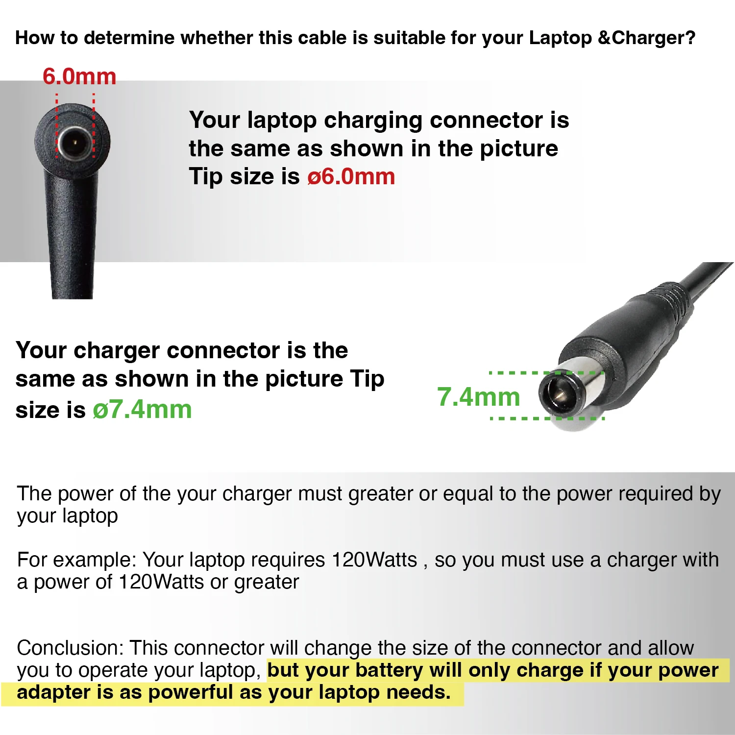 Adapter Plug Converter 7.4mmx5.0mm Female Plug to 6.0mmx3.7mm Male Plug for Asus Rog Zephyrus