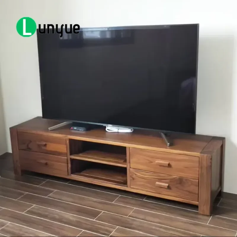 Nordic Modern European Teak TV Cabinet 4 Drawers Sustainable Indonesian Legal Wood Living Room Furniture Chinese Design