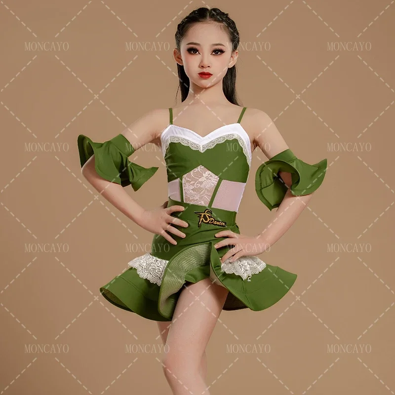 فستان رقص لاتيني للفتيات سامبا تشا تشا رومبا تانجو ملابس رقص للأطفال فساتين قاعة الرقص فستان ممارسة اللاتينية