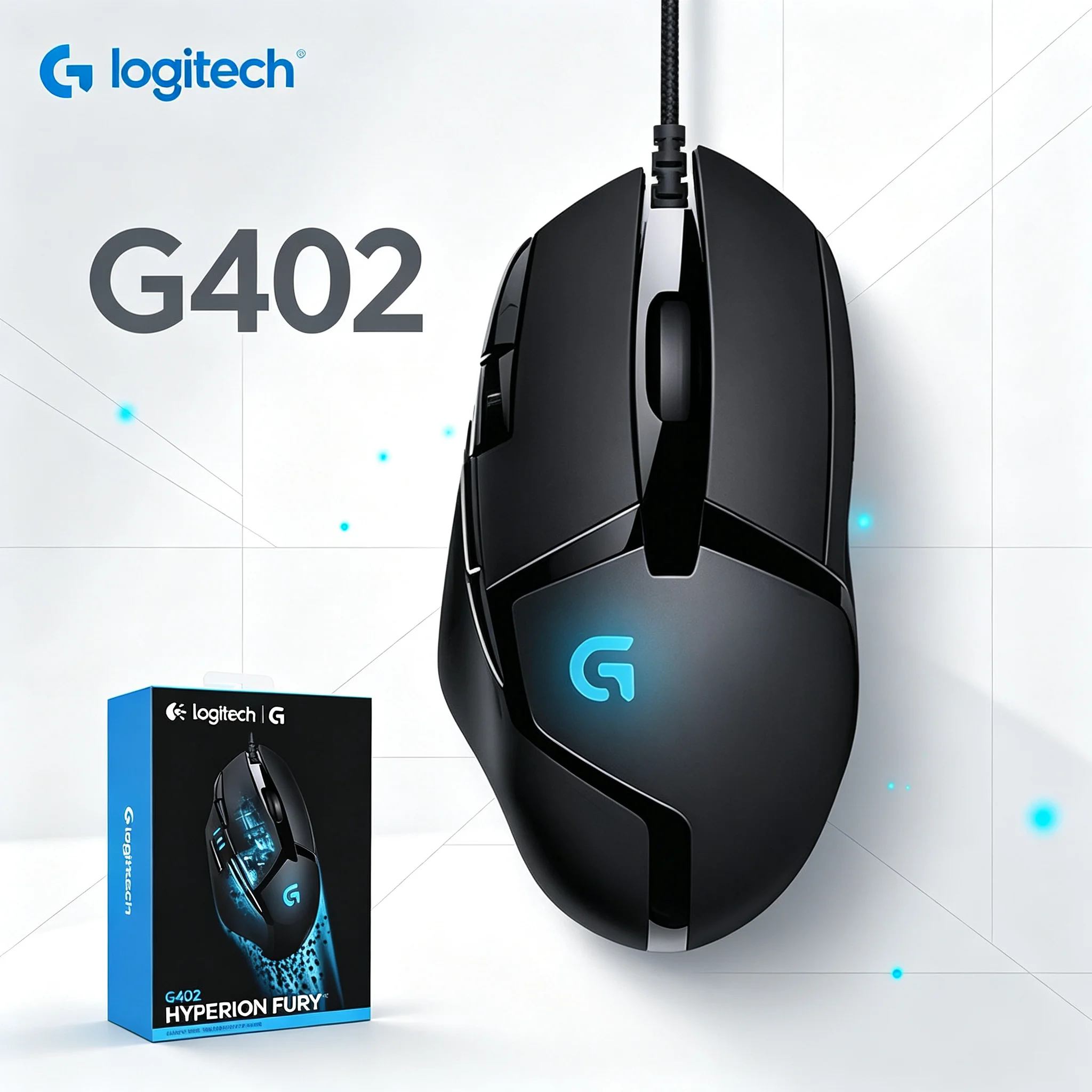 Logitech G402 Wired RGB Gaming Mouse Durable Outer Shell Responsive Click RGB G‑Logo Light For Home Computer Gaming