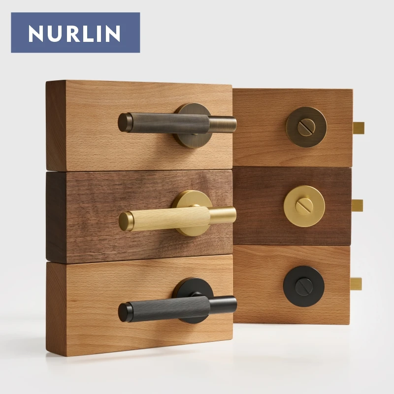 Nurlin Brass Linear Door Level Handle Set Mortise Passage Privacy Thumble Turn Deadbol Dummy Matt Bronze Black Gold Optional