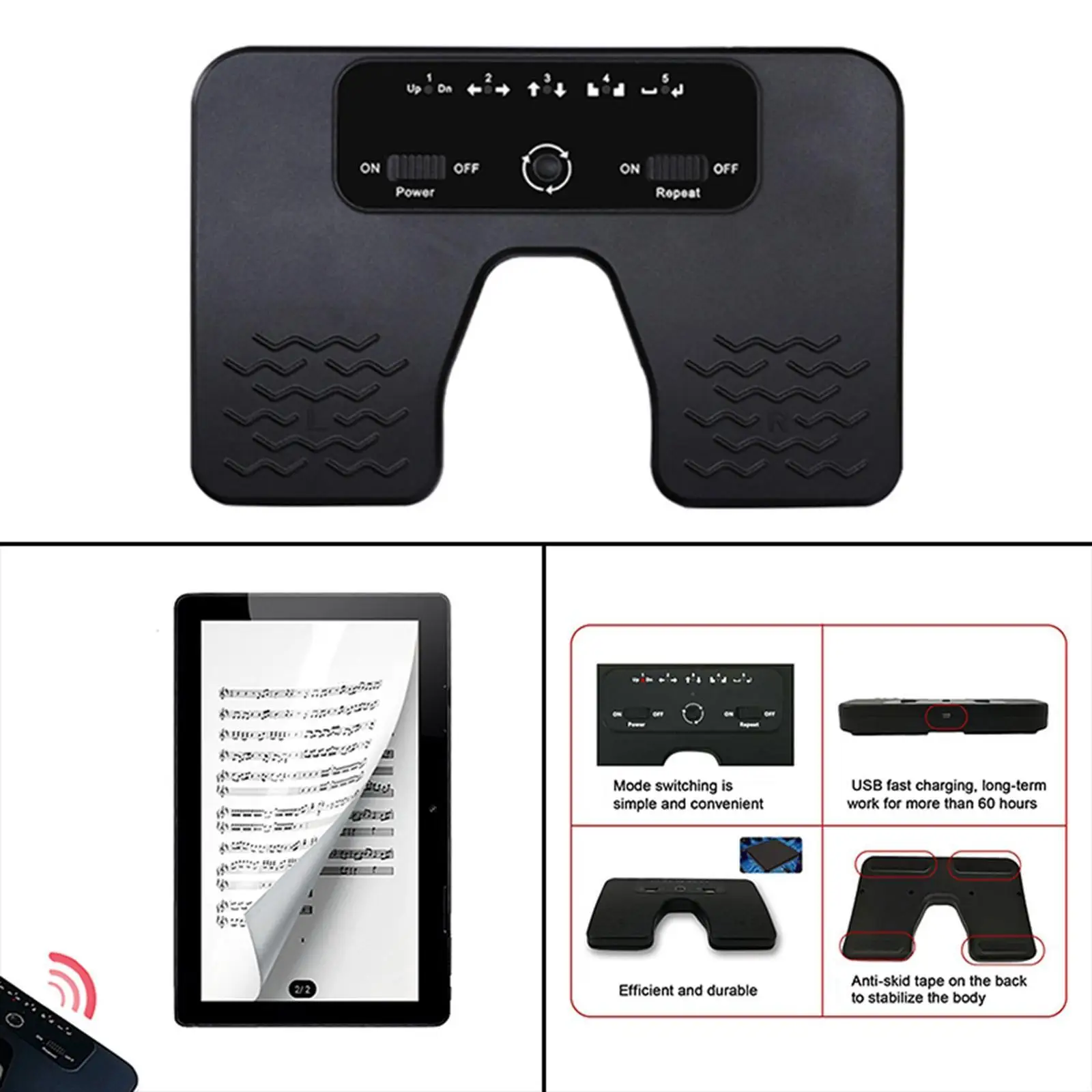 Wireless Page Turner Pedal Anti Skid Universal USB for PC Piano Guitar Bluetooth foot step spectrum flipper Aid