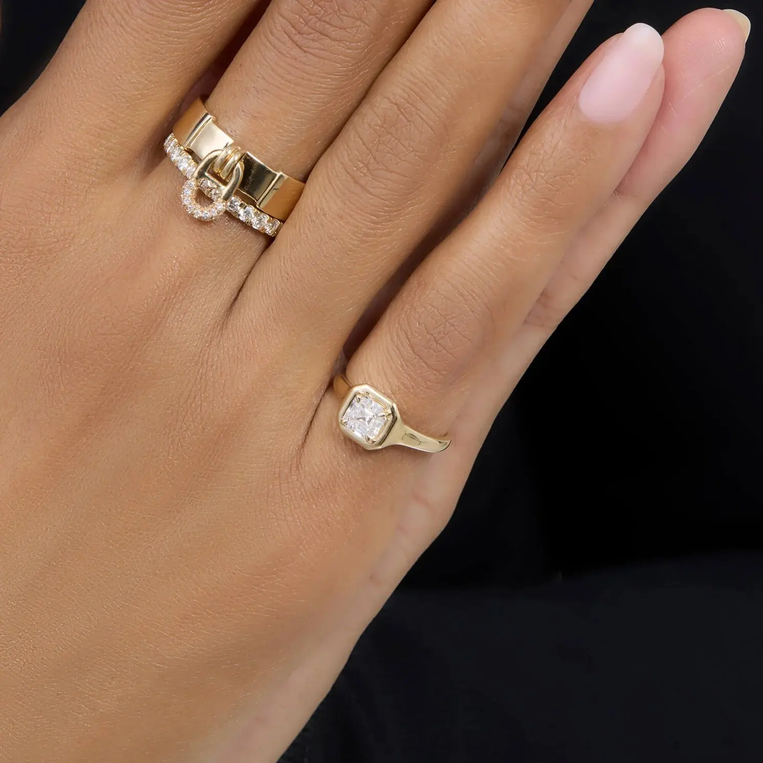 Geometric Single Stone Oval Square Sparking 5A CZ Open Adjusted #4 Cute Simple Pinky Finger Ring for Women