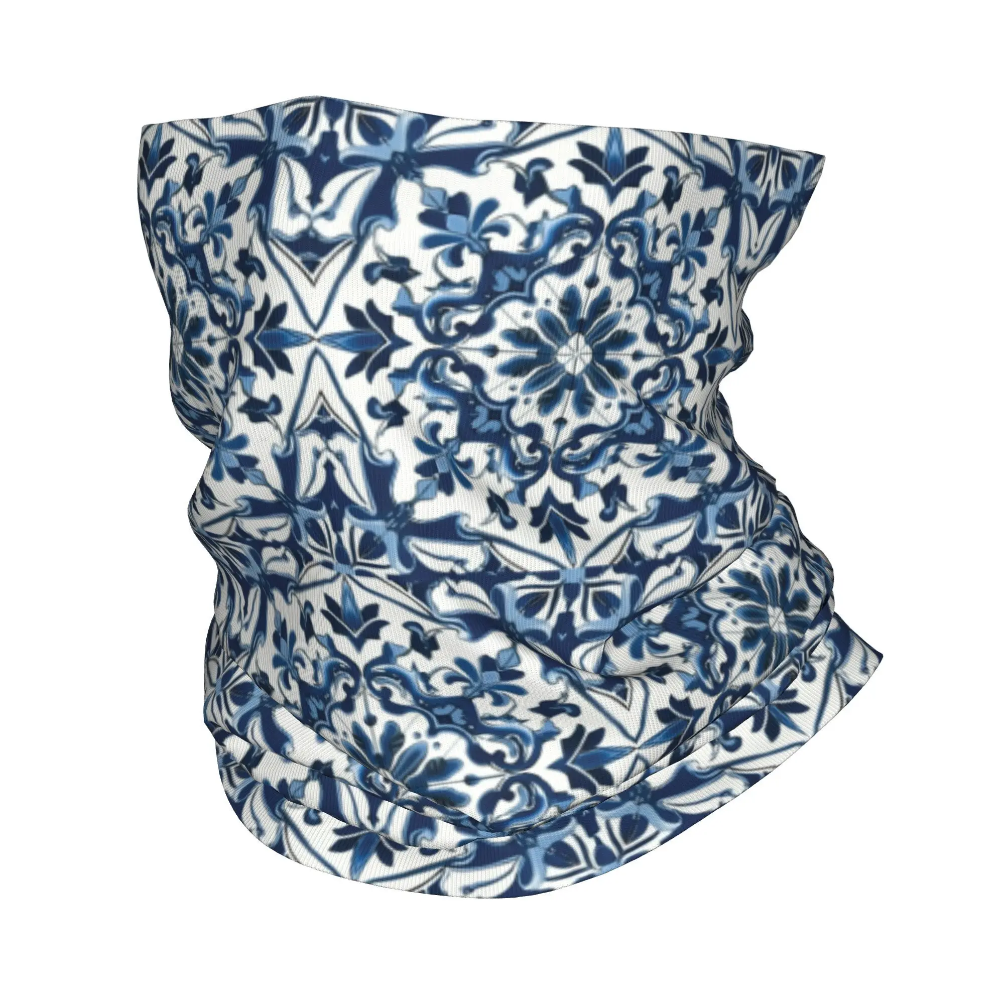 Blauw en wit Majolica-patroon Bandana Nekhoes Magische sjaal Multifunctioneel bivakmuts Wandelen Vissen Unisex Volwassen Ademend