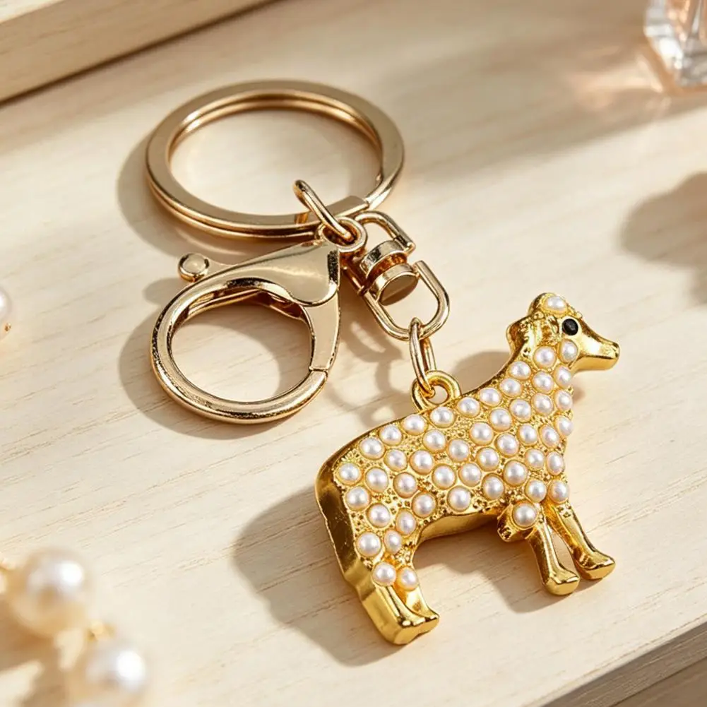 Handbags Pendant Faux Pearl Sheep Keychain Zinc Alloy Lamb Car Key Ring Handbags Backpacks Charm Decorative Accessory for Women