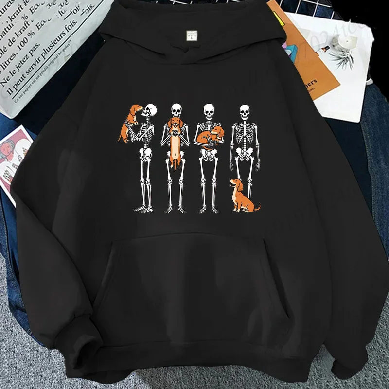 2026 Autumn/Winter Men's Dachshund Print Long-Sleeve Hoodie, Spooky Halloween Sweatshirt, Cute Skull Outfit