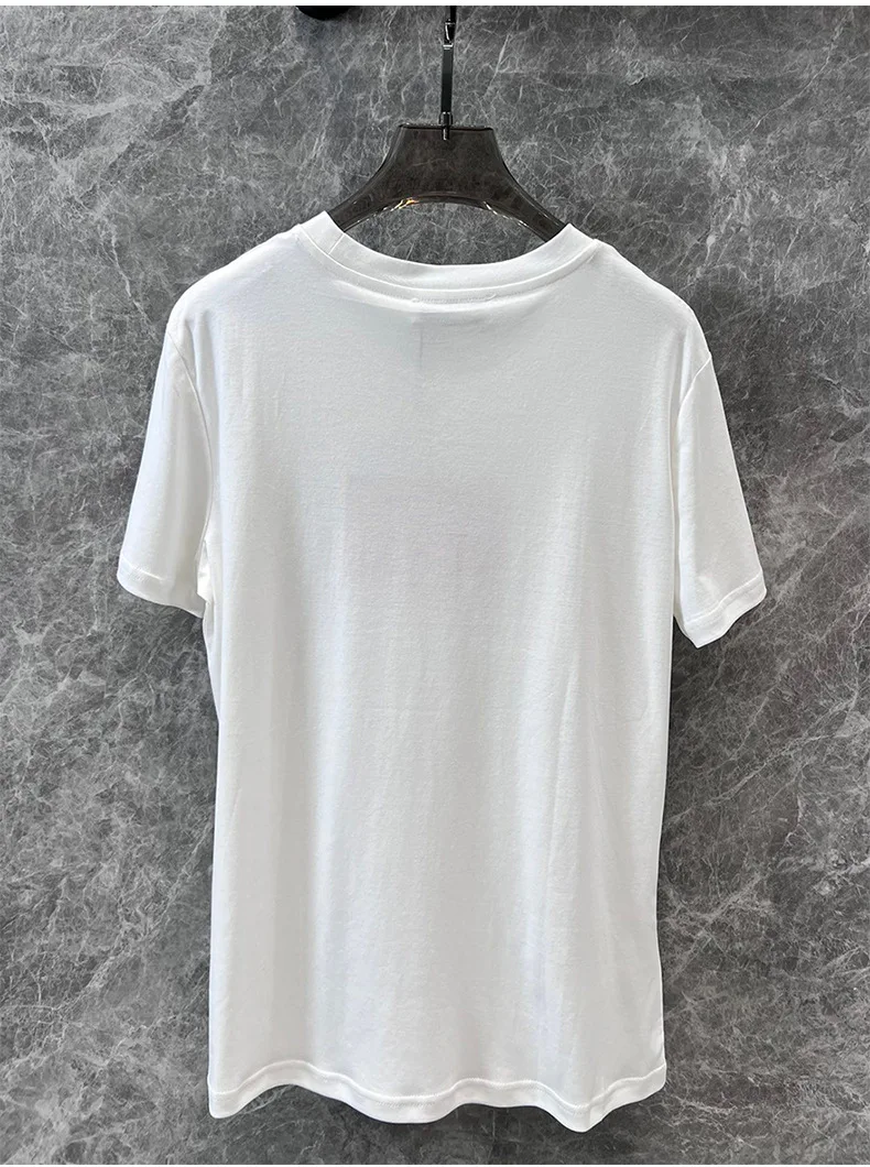 2024 Spring Summer High Quality Fashion Women's White Diamonds T-short Tee Tops C903