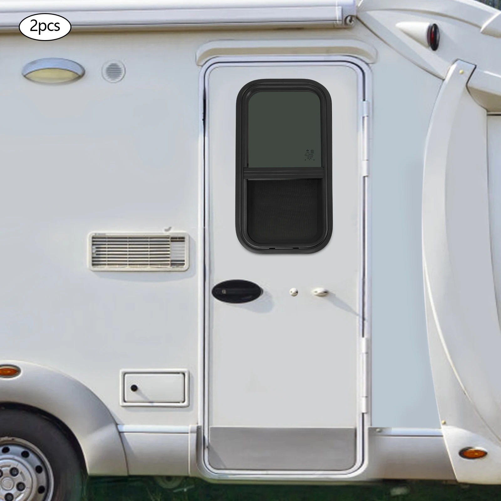 نافذة RV عمودية مقاس 12 × 24 بوصة مع شاشة حشرات وفتحة تصريف لتحسين الضوء الطبيعي والحماية من الطقس أثناء رحلات الطرق