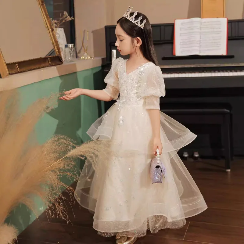2025 Children's Light Luxury Evening Girls Piano Host Performance Flower Girl Catwalk Princess Dress Ele