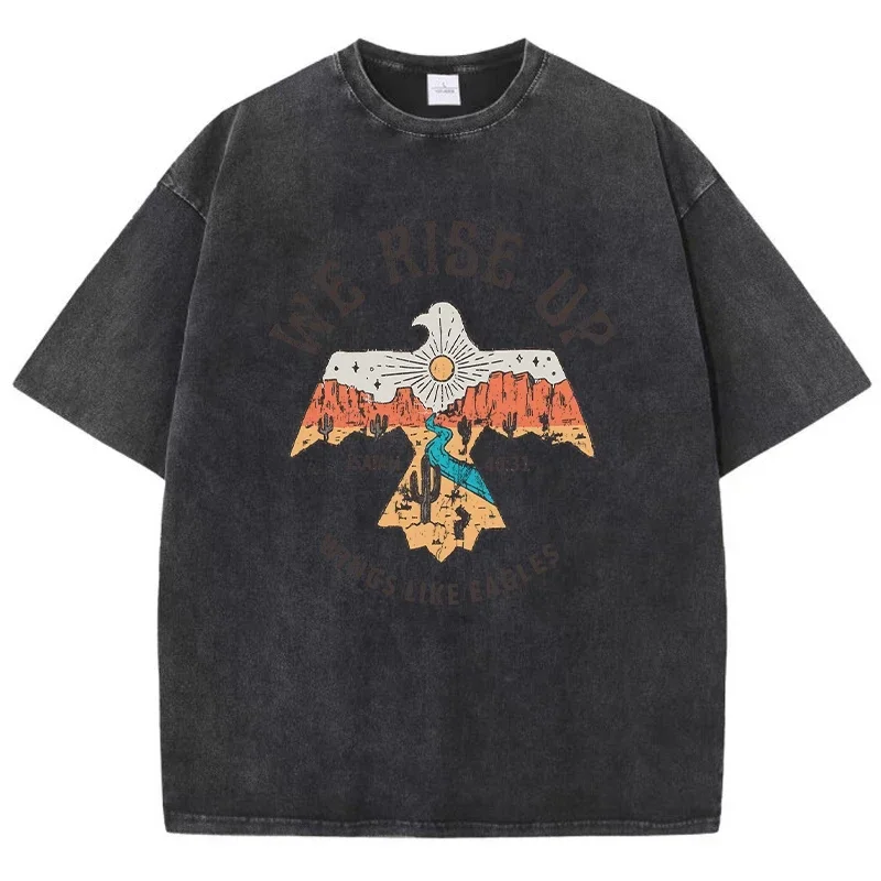 We Rise Up Isaish Wings Like Eagles Printing T Shirts Mens Breathable Tshirts Fashion O-Neck Shirts Cartoons 100% Cotton Tops
