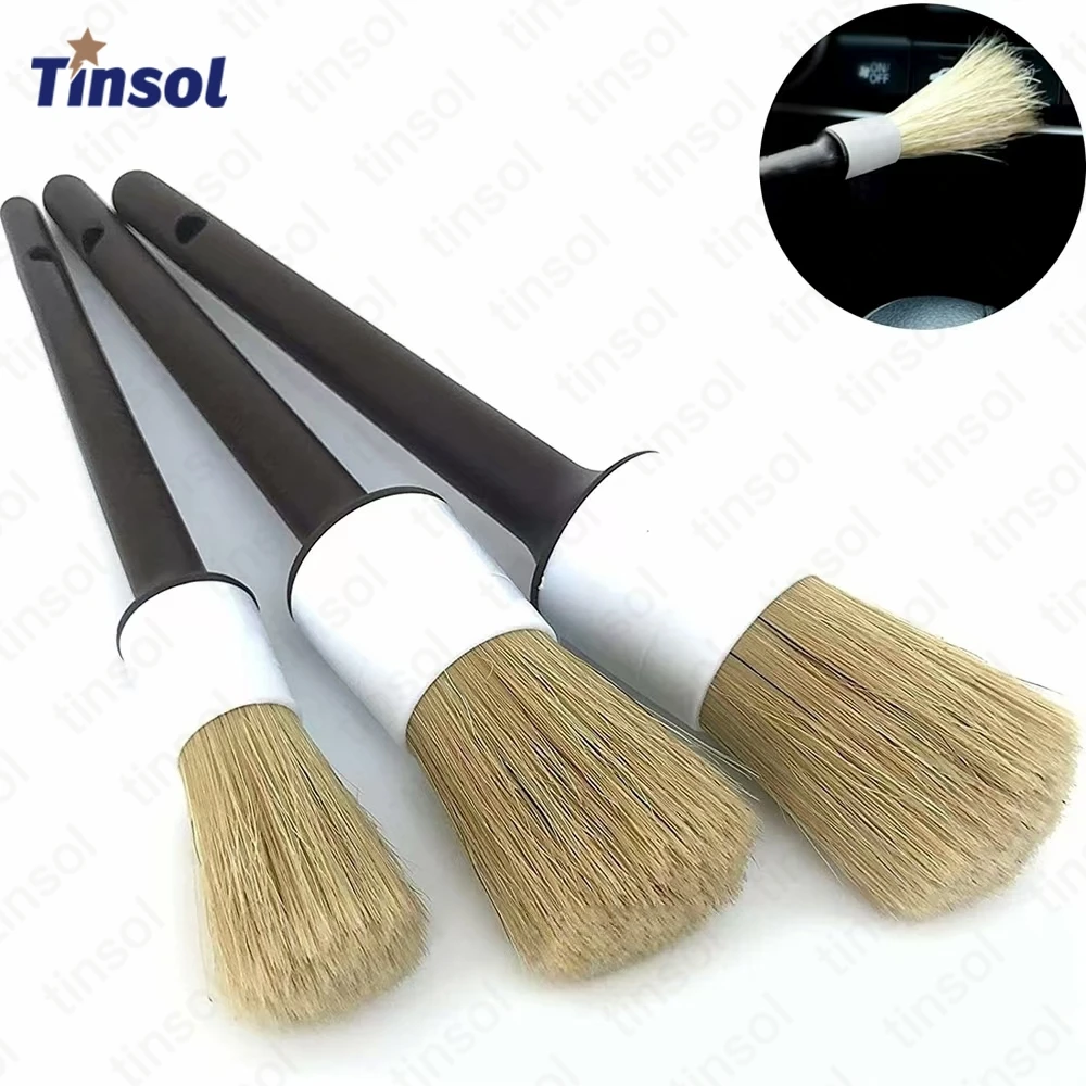 TINSOL 3pcs Car Cleaning Brushes Boar Hair Bristle Detailing Brushes for Exterior Interior Dashboard Vehicle Care Cleaning Tools