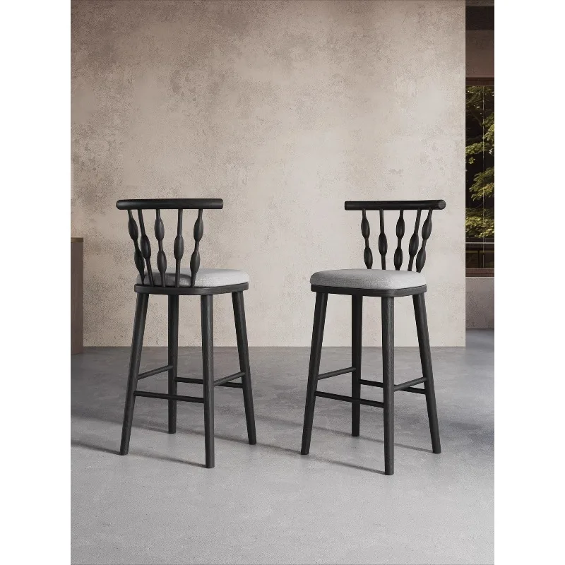 Retro solid wood bar chair household imported ash wood medieval designer high bar backrest
