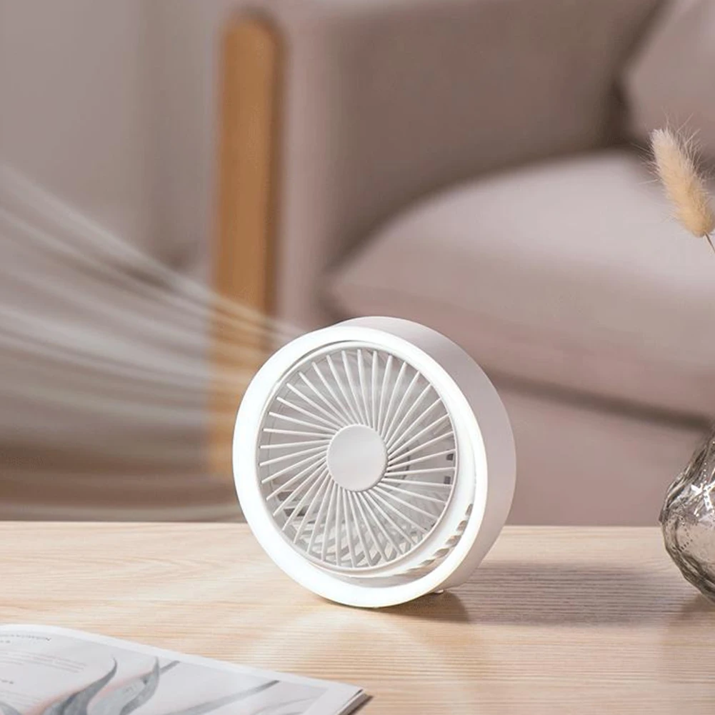 ~360° Rotate Table Fan Strong Airflow Portable Fan Quiet Three Speed Wind Force Built-in LED Light For Home Offices