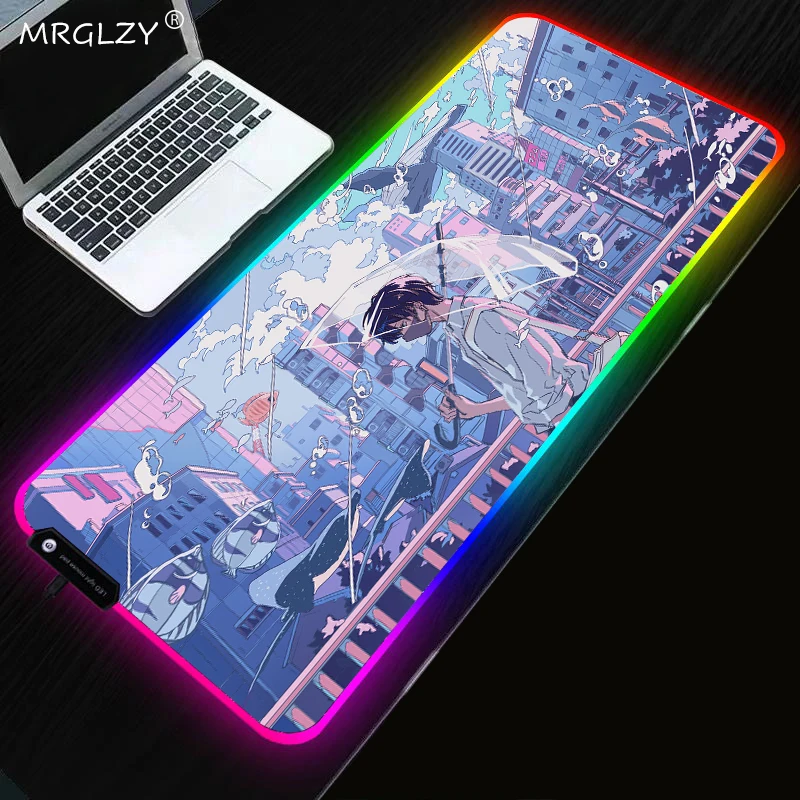 

Rgb Mouse Pad Anime Boys City Girl Cloud Desk Computer Gaming Laptop Keyboard Table Mat Extended Pad Desk Protector Keyboard Mat