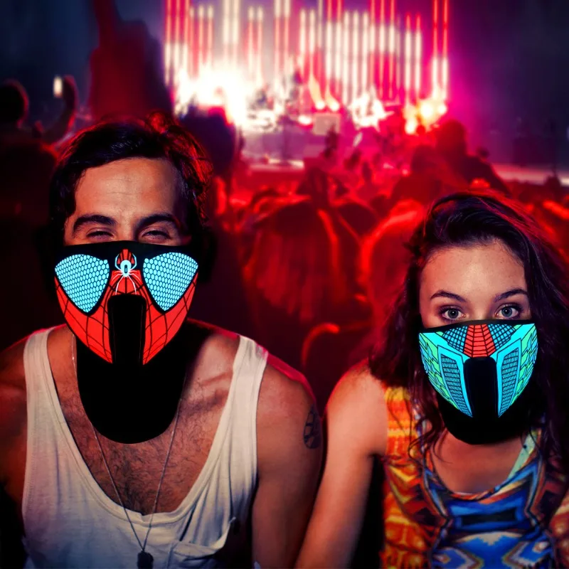 Neue Halloween-LED-Kaltlichtmaske, Musik, sprachaktiviert, leuchtende Partymaske, Geschenk für Männer, Liebhaber, gruselige Maske