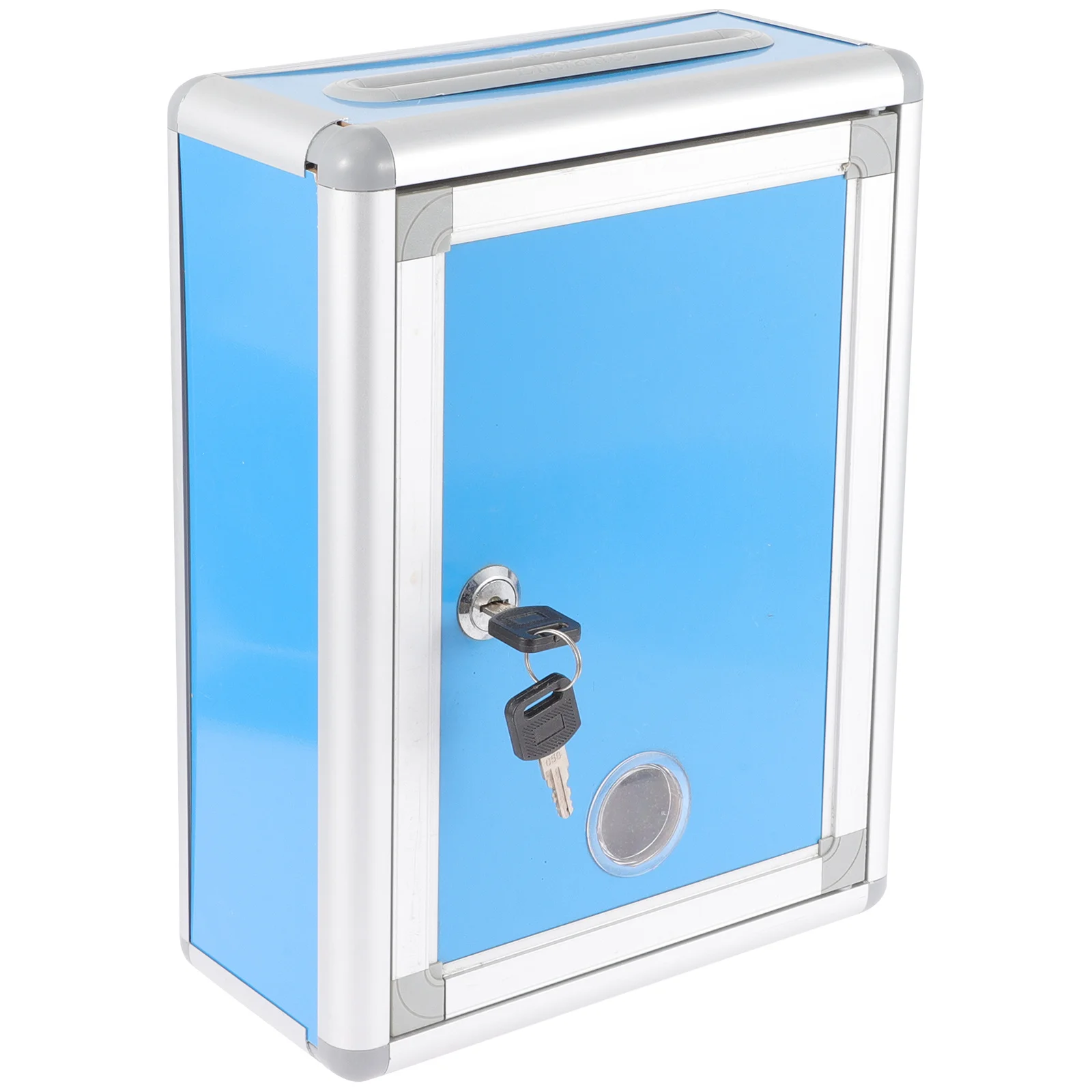 Wall Mount Suggestion Box Lockable Aluminum Alloy Mailbox Shallow Blue HR022 Retro Style Durable Storage Capacity Space Saving