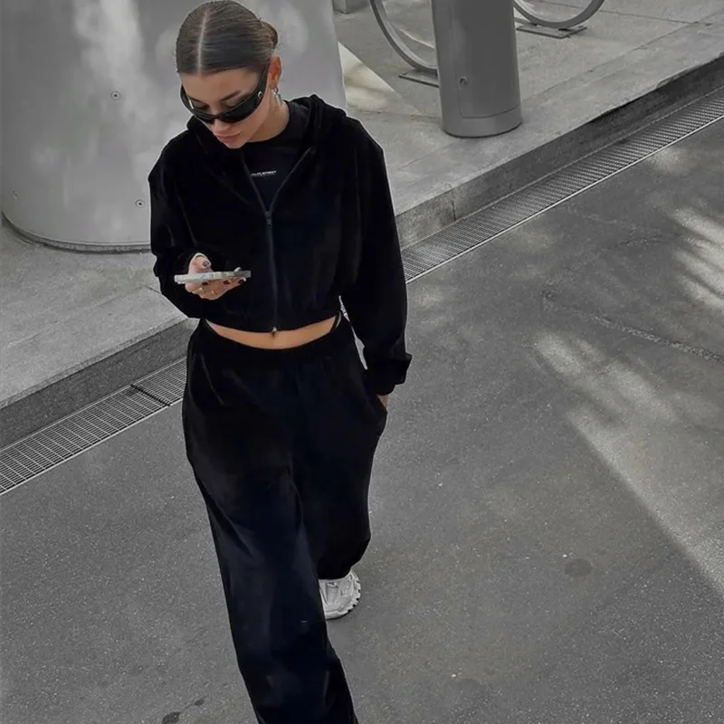 

Women Casual Elastic Trousers Tracksuits Hoodies Two Piece Sets Women Streetwear Long Sleeve Pants Suits Clothing 2024 Outfits