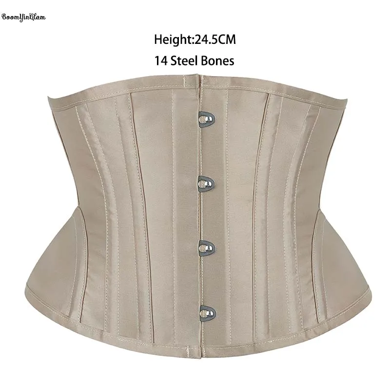 

Height 24.5CM/9.65 Inches Short Torso Body Shaper Cupless Busiter Satin Underbust Corset For Women With 14 Robs