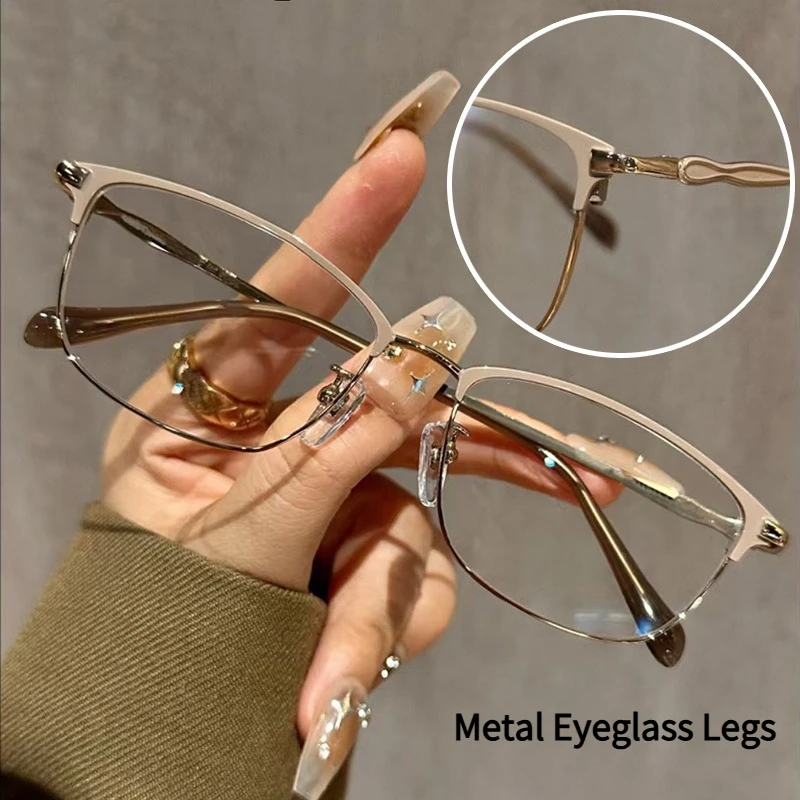 Lesebrille mit Brillengestell aus Metall, Anti-Blaulicht-Brille, ultraleichte und modische, ermüdungsbeständige Lesebrille